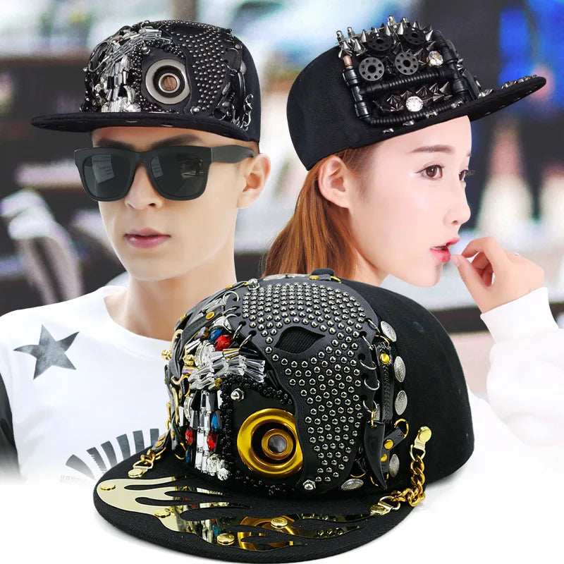 Men Women Skull Metal Rivets SunShade Baseball Cap Snapback Summer Sport Sunscreen Punk Hip Hop Street Dance Adjustable Hat R38