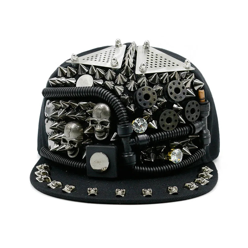 Men Women Skull Metal Rivets SunShade Baseball Cap Snapback Summer Sport Sunscreen Punk Hip Hop Street Dance Adjustable Hat R38