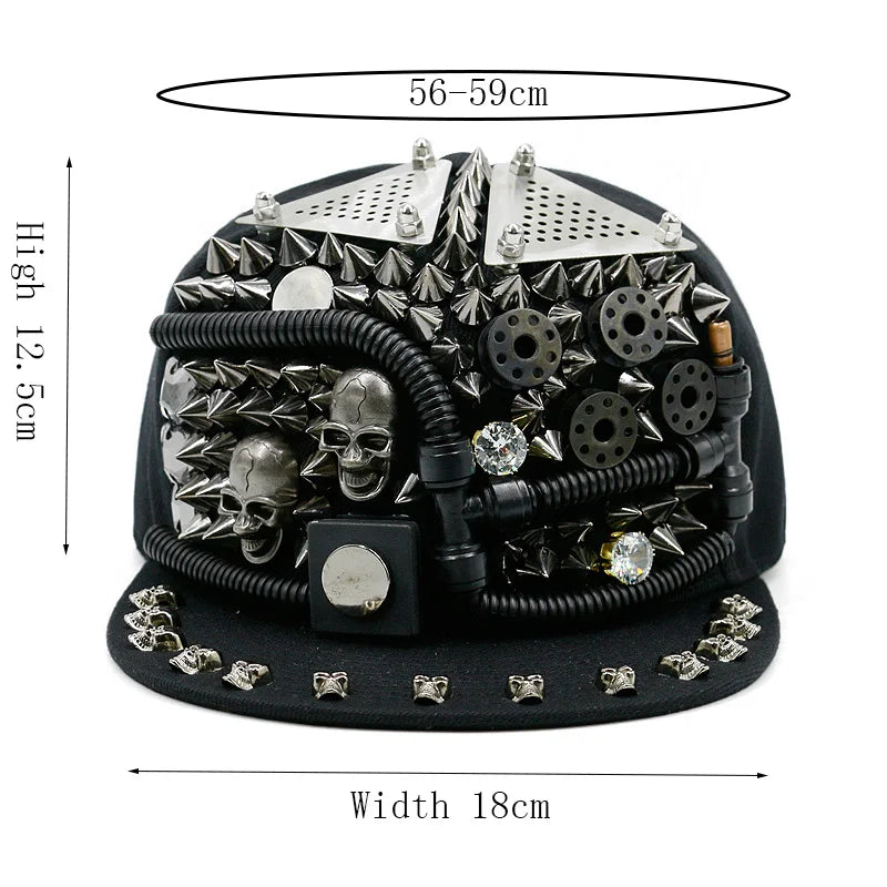 Men Women Skull Metal Rivets SunShade Baseball Cap Snapback Summer Sport Sunscreen Punk Hip Hop Street Dance Adjustable Hat R38