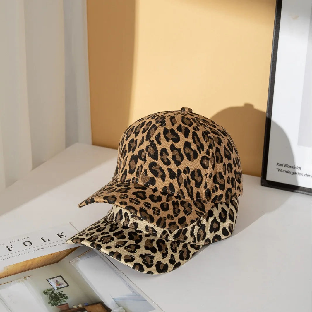 Leopard Print Peaked Cap Korean Retro Y2K Leopard Print Baseball Cap for Women, Breathable, Face Slimming, Ins Style Peaked Cap
