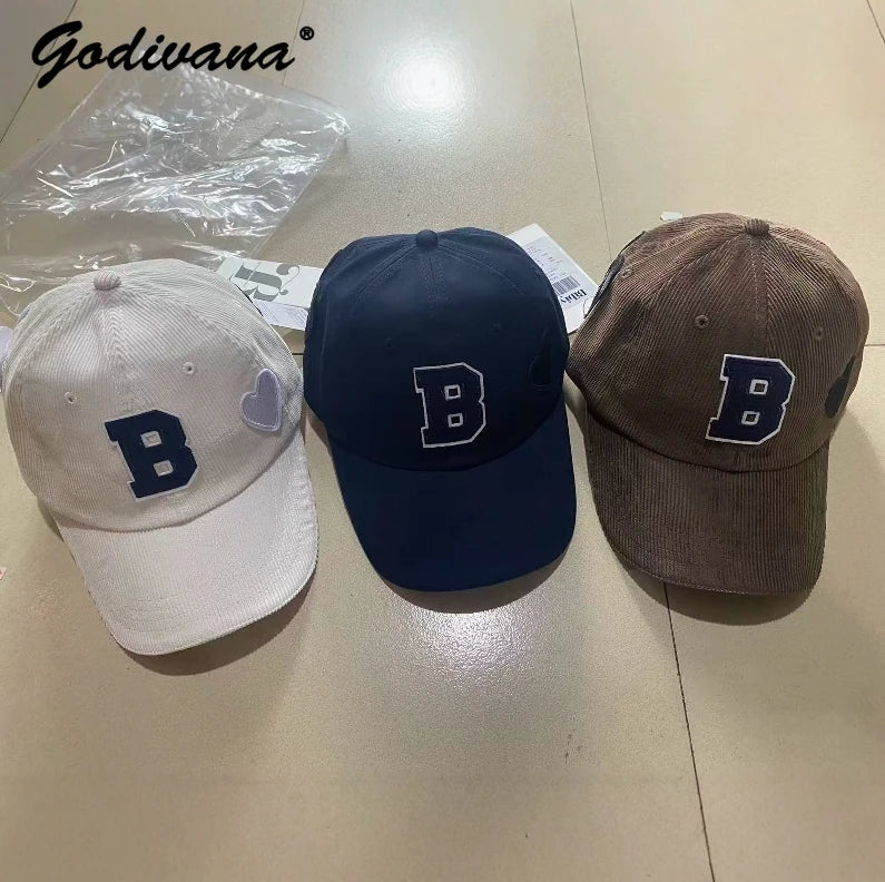 Japanese New Autumn Female Girls Flower Embroidered Caps Cool Corduroy Baseball Caps Hats